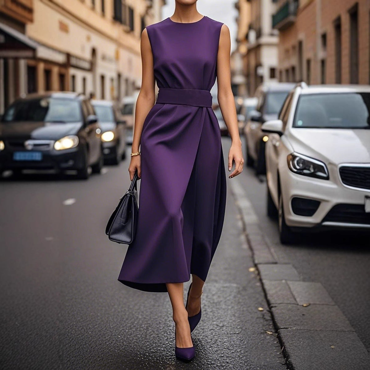 Robe d'été sans manches avec ceinture