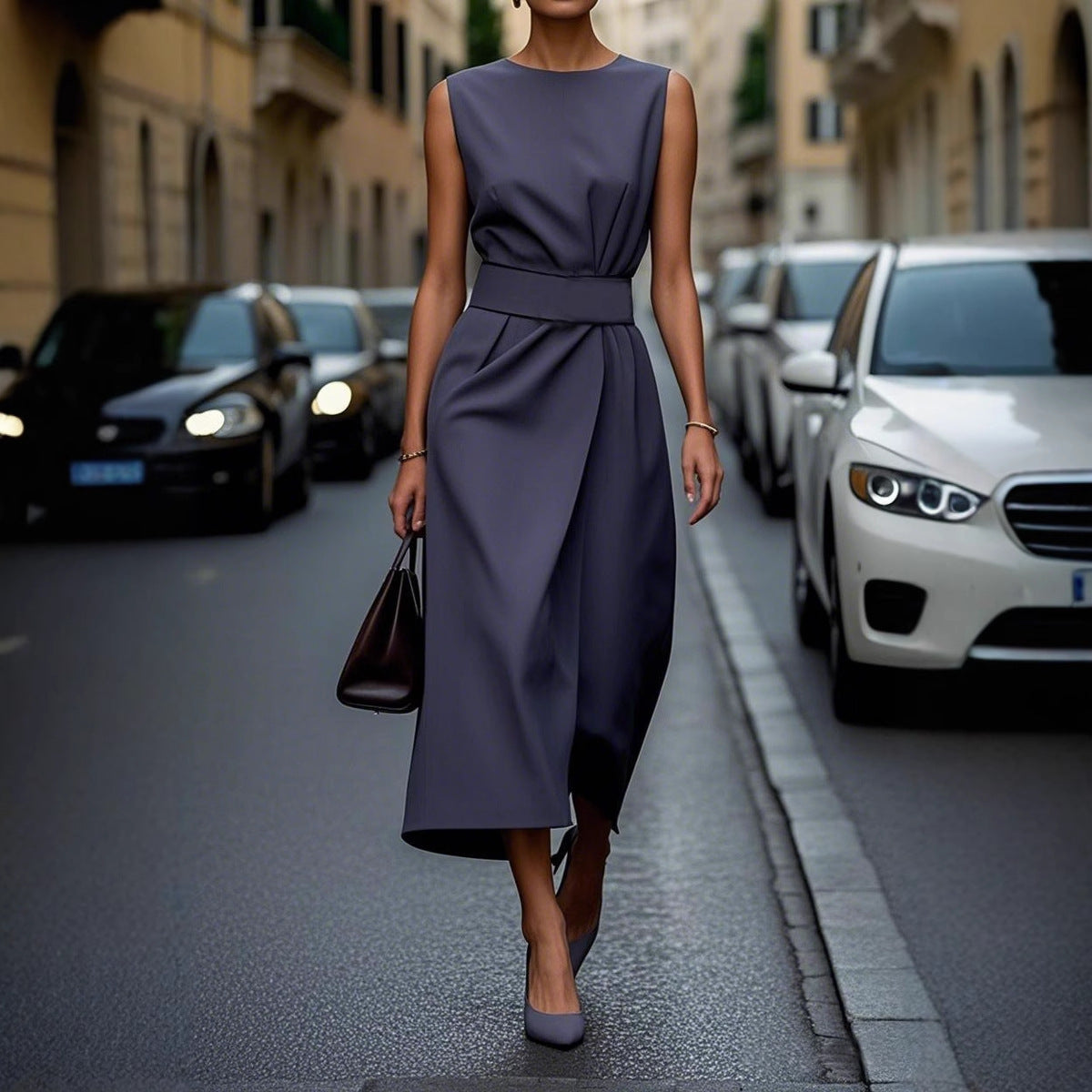 Robe d'été sans manches avec ceinture